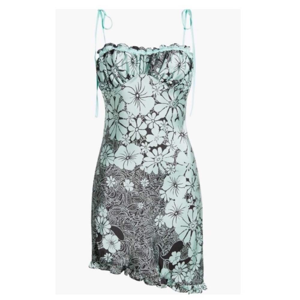 Free People! Retro Daisy Asymmetrical Floral Mini Dress In Black Combo NWT! - Picture 6 of 8